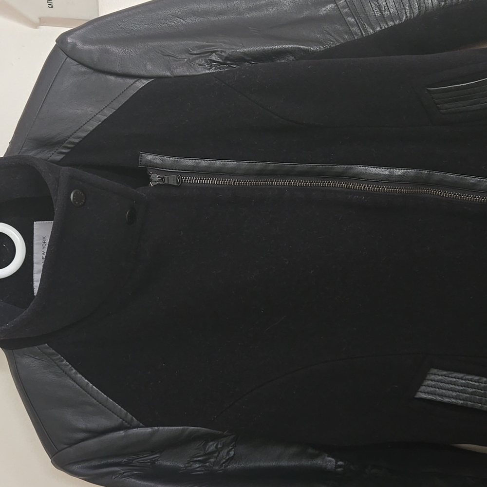 Marc New York Andrew Marc Faux Leather Sleeve Pea Coat - Picture 4 of 16